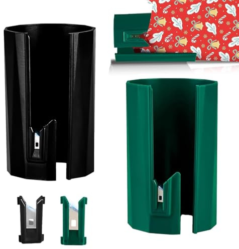 Upgraded Wrapping Paper Cutter 2-Pack with 4 Replaceable Blades - Effortless Sliding Roll Cutter Tool for Holiday, Christmas, Birthday Gift Wrap - DIY Craft Paper Cutter Trimmer (Black+Green)