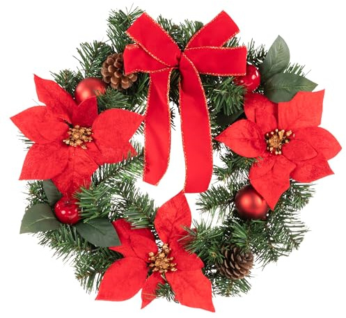 Idena 31904 - Weihnachtskranz ca. 40 cm, Adventskranz mit Schmuck in Rot, Weihnachtsdeko für Innen