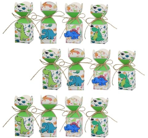 CANIGHT Caja de Dulces Tridimensional de Dinosaurio 12 Piezas Biodegradable y Ecológica para Shower y Fiestas Infantiles Contenedor Decorativo de Cartón para Obsequio y Almacenamiento