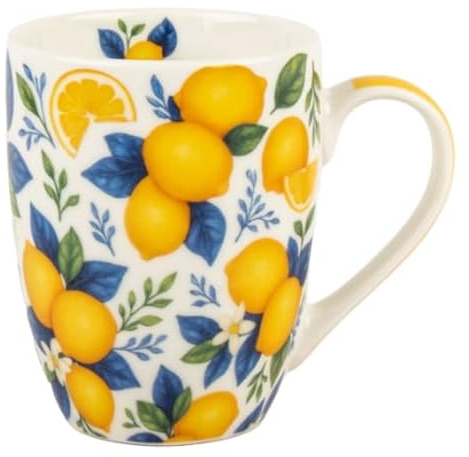 SIGNES GRIMALT 50 cl porslinsmugg med citronmönster - mugg 12 cm gul och blå citrusdekor - 50 cl med presentförpackning - 12 x 8,5 x 10,5 cm