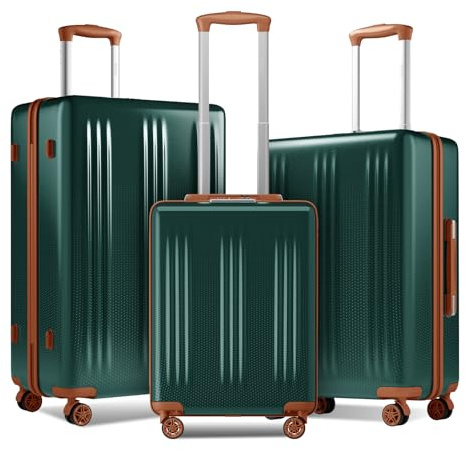 Kono Juego de Maletas, Set de 3 Piezas Rígidas de ABS+PC con Diseño de Degradado, 4 Ruedas Giratorias 360° Silenciosas y Candado TSA, Equipaje Facturado y de Mano para Viajes (Verde)