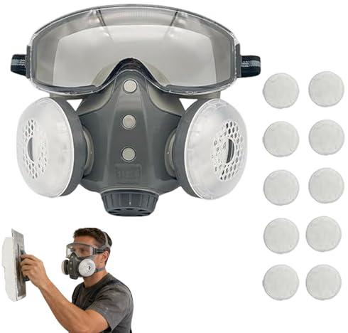 Ansiktsmask, andningsskydd, heltäckande skyddsfilter med skyddsglasögon, integrerad andningsmask, för träbearbetning, målning, svetsning, slipning, byggindustri