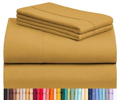 LuxClub Bed Linen Set, 6Pc King Microfiber Sheets, Medallion Gold, Deep Pockets, Wrinkle Free, Cooling, Hypoallergenic