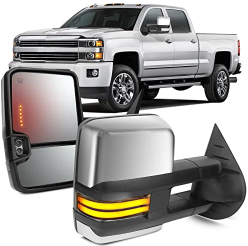 OCPTY Rearview Mirrors, Power Heated Towing Mirrors For Chevy Silverado 2014-2018 For Gmc Sierra 2014-2018 With Running Lamp Reversing Lamp Chroming Housing