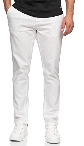 Indicode Herren Bryne Stoffhose aus Baumwolle & Leinen | Herrenhose Freizeithose Männer Offwhite, 3XL
