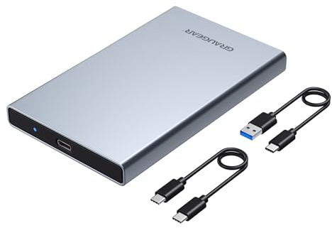 GRAUGEAR USB Type-C Aluminium Festplattengehäuse für 2,5 Zoll SATA SSD/HDD - Blitzschnelle 6 Gbit/s SATA I II III USB 3.2 Übertragung, USAP, inkl. USB-C Kabel