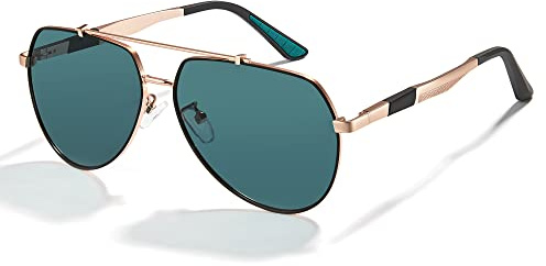 Cyxus Gafas de Sol Polarizadas Metal Piloto Protección UV400 para Hombre (Verde-Gafas de Sol-1020)