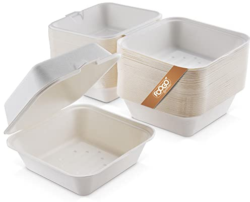 FOOGO Green 50pcs Takeaway Burger Boxes, 6inch 17oz / 480ml, Made from Natural Sugarcane Pulp, Eco-Friendly Clamshells, Disposable Food Containers, Compostable Biodegradable, Sugarcane bagasse