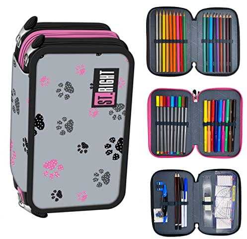 Goldkids St. Right XXL Federtasche Federmappe Federmäppchen 46-teilig gefüllte Schüleretui 3-stöckig 19 x 13 x 7 cm inkl. Hausaufgabenheft Paws Pfoten