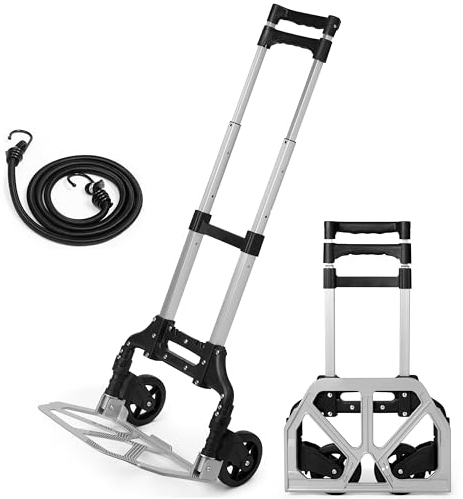 Carretilla de Mano Plegable de Aluminio, Carretilla de Mano Resistente con Ruedas, Carrito de Transporte Multiusos (80 kg máximo)