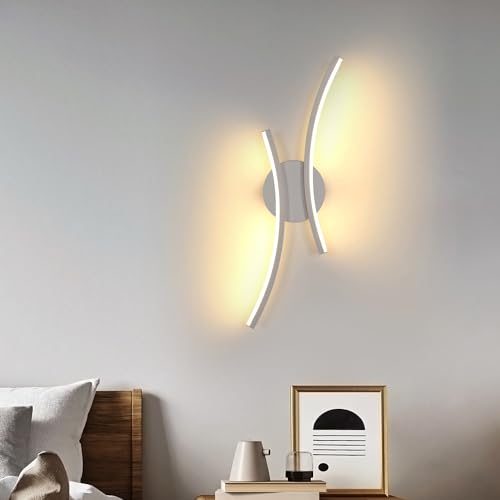 Goeco LED Wandleuchte Innen, 20 W 44 CM Moderne Wandlampe aus Acryl, 3000K Warmweißes Licht Flur Wandlicht, Gebogene Lange Wandbeleuchtung für Wohnzimmer, Schlafzimmer, Treppen, Flur, Weiß