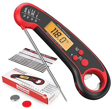 Adoric Digitale Fleischthermometer Grillthermometer Bratenthermometer -Sofortiges Auslesen, Küchenthermometer mit faltbarer 120mm-Sonde und LCD-Bildschirm, für Küche, BBQ, Ofen,Backen