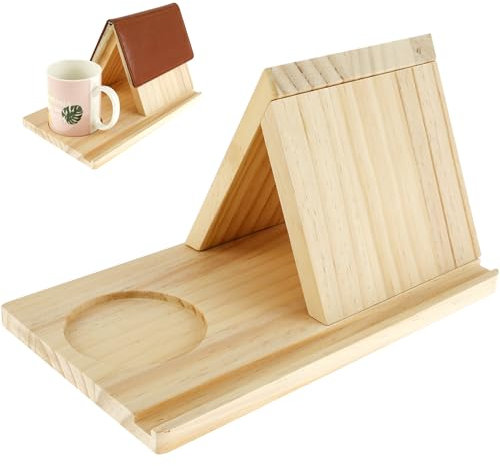 Kochbuchhalter mit Tassenhalter, Buchhalter zum Lesen im Bett, aus Massivholz, Rezeptbuchhalter für Präsentation, Geschenk für Leser, Lehrer, Liebhaber, Buch, 15,5 x 14 cm