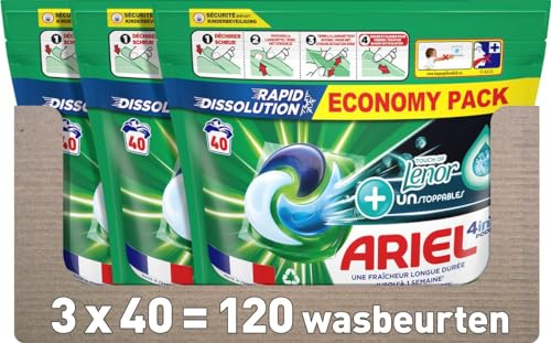 Ariel 4in1 Pods + Touch Van Lenor Unstoppables – 3x40 Waschgänge – Vorteilspack