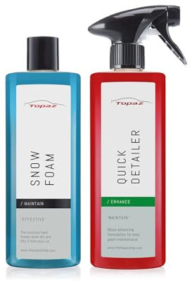 Topaz Show & Shine Bundle - Quick Detailer & Snow Foam Shampoo - Rapid Detailing, Gloss Enhancement, pH Neutral Cleaning, Dirt & Grime Removal, Fingerprint & Water Spot Protection (2x500 ml)