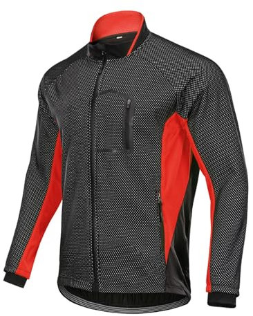 CLMETHE Reitjacken für Herren, Fleece-Fahrradjacke, Regenjacke für den Winter, warmes Trikot, wasserdicht, winddicht, Oberbekleidung, Outdoor-Sportmäntel mit Reißverschlusstasche,Red-M
