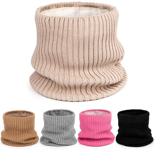 molti Kinder Winter Loop Schal mit Fleecefutter – gestrickter Schlauchschal & Halswärmer | warm, weich & hautfreundlich | Farben: Beige, Grau, Schwarz, Rosa | Unisex Jungen & Mädchen (Beige)