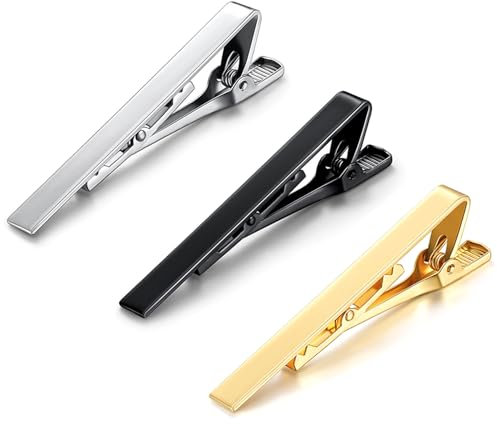 Ouligay 3 Stück Krawattennadel Herren Krawattennadeln Gold Silber Krawattenklammer, Metall Krawatten Nadel, Klassischer Krawatte Klammer Tie Clip Set für Männer Valentinstag Hochzeit Party Verabredung