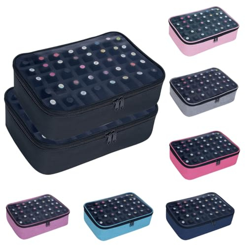 UOZL 2 Pcs Small Clear Nail Polish Organizer Holds 80 bottles(15ml-0.5fl.oz) Nail Polish Case Multifunctional Nail Polish Bag Organizer, Cosmetic Travel Makeup Bags for Women Black