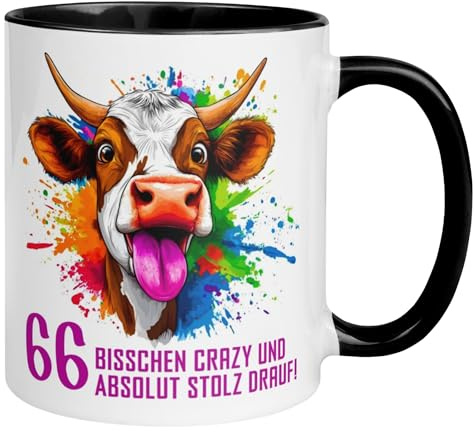 66 Geburtstag Frauen Männer Tasse | Bisschen crazy und absolut stolz drauf | Lustige Geburtstagstasse zum 66. Geburtstag | 66ter Geburtstag Geschenk | Geburtstagsgeschenk Mann Frau