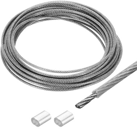 QUARKZMAN Cable De Acero Inoxidable 304 De 16 Pies (5 M) Recubierto De Vinilo De 1/12 (2 Mm) Con 2 Manguitos De Aluminio Para Colgar, Tendederos, Elevación Transparente