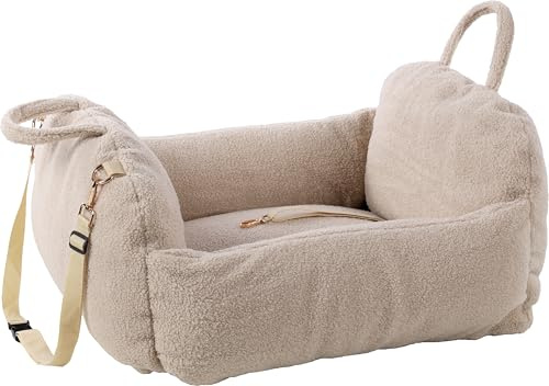 Flamingo Siège Auto pour Chien Clifford Beige – 60x60x33cm – Confortable et Sécurisé pour Chien ou Chat | avec Attache Harnais et Housse Lavable