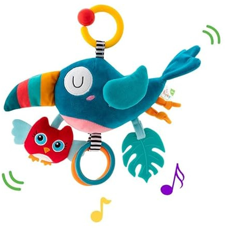 DECODEKO Juguetes Bebes 0-12 Meses: Juguete Colgante con Música para Cochecito/Cuna/Asiento de Automóvil, Juguetes Sensoriales para Bebés de 6 Meses, Regalo Ideal para Bebe Recién Nacido (Loro)