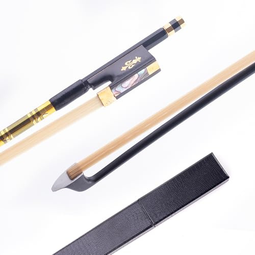 Ecotown Arco de violín de fibra de carbono profesional 4/4 – Arco orquestal de tamaño completo con crin de mongol y diseño de flor de lis, mantenimiento bajo de grado profesional para niveles de