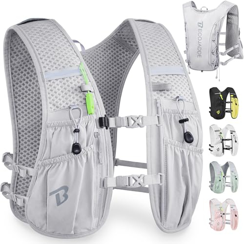 BECOJADDE Running Vest Women 5L Hydration Backpack Lightweight for Mens Womens, Running Backpack Hydration Pack for Marathon, Trail, Cycling, Hiking, Jogging Grey