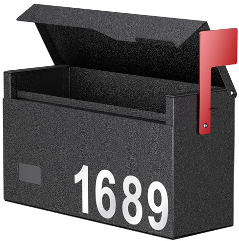 Uniclife Buzones para Exterior, Buzón de Pared con Bandera y Pegatinas para Número del Buzón, Gran Buzón de Metal para Casa, Oficina y Hogar, (Sin Mecanismo de Cierre con Llave)