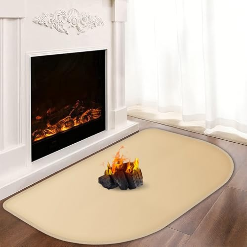 Khongoo Tappeto Ignifugo per Camino, 120x80x0.1cm Tappetino Ignifugo per Camino, Tappeto Ignifugo per Stufa a Legna, Tappetino Camino Protettivo per Pavimenti e Tappeti da Scintille e Braci, Cachi