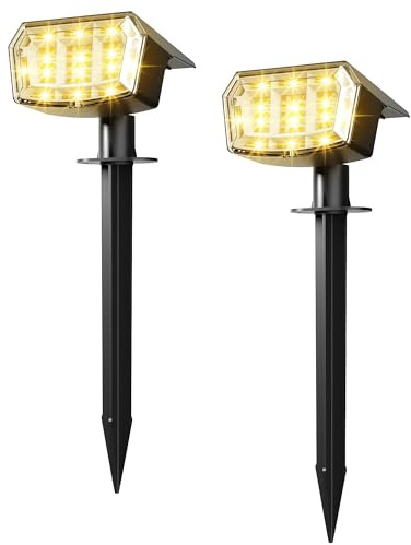 PATIOPIA Solar Spot Lights Outdoor Garden, 63 LED Solar Powered SpotLights, 3 Modes, IP65 Waterproof Garden UpLighters for Yard Pathway Patio Driveway (2 Pack,Warm White)