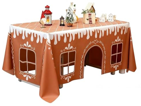 Mantel de casa de juegos de pan de jengibre, reutilizable, lavable, para tienda de campaña para niños para interiores y exteriores, reunión familiar de Navidad, suministros de fiesta de invierno (120