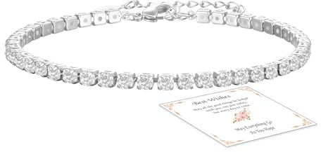 ESPVO Silver Bracelets for Women Ladies Womens S925 Sterling Silver Crystal April Birthstone Tennis Bracelet Jewellery Gifts Women's jewellery Birthday Christmas Presents for Her Girls