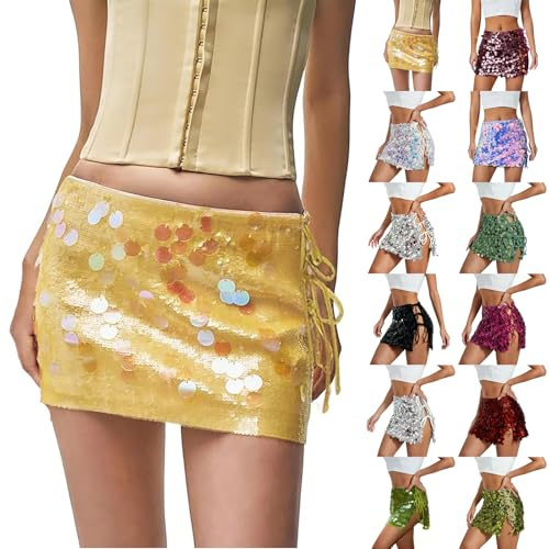 Paljettkjol för kvinnor paljettkjol sexig midikjol höftkjol med elastisk midja glitterkjol för fest rave outfit glitter kjolar karneval kostymer glitter damer kjol kort, vin, M