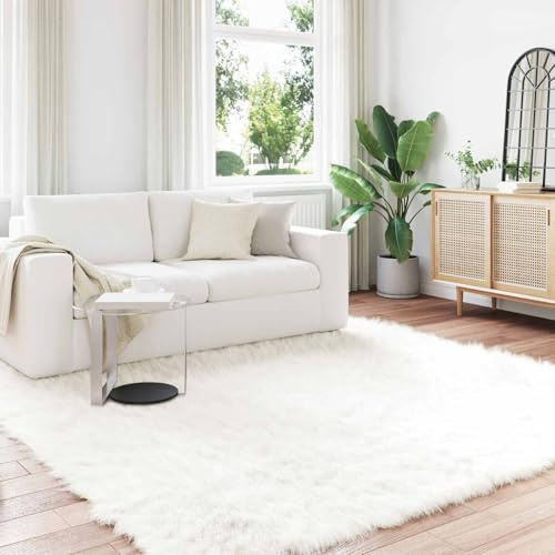 Tonture matta i konstfårskinn, vit, 200 x 200 cm, mjuk polyester Flokati för vardagsrum, lyxig sovrumsmatta, mysig golvdekoration, slitstark, lätt att rengöra