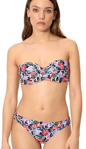 YSABEL MORA. Conjunto De Bikini Bandeau Estampado Tropical Copa B. con Aro Y Relleno. Tirantes Regulables Y Desmontables. Braga Mini. Look Veraniego Y Cómodo. Colección Island.