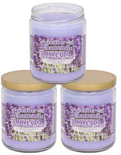 Smoke Odor Exterminator 13 oz Jar Candles Lavender Chamomile, (3) Set of Three Candles.