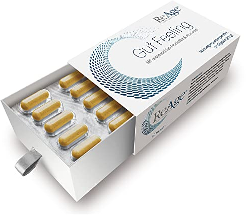 Gut Feeling® |Natürliche Darmgesundheit-Hochwertiges probiotische Nahrungsergänzungsmittel für Verdauungstrakt |Verstopfungslinderung| Kurkuma, Aloe Vera |60 Kapseln von ReAge