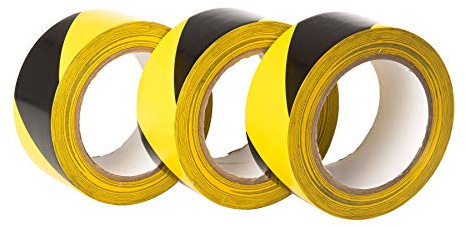 GTSE Hazard Tape Black and Yellow, 50mm (2) x 33m, Strong Adhesive Warning/Caution Tape, Floor Marking Tape, 3 Rolls