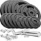Hop-Sport Guss Hantelset mit SZ-Stange, Kurzhantelstangen und Gewichten, 1x Curlstange, 2x Kurzhantel, Set 37kg 57kg oder 77kg zur Auswahl (77kg)