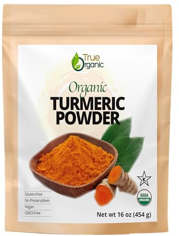 True Organic Ceylon Turmeric Powder, 1 Pound Bulk Bag, Certified Organic, USDA Certified, Non-GMO, High Curcumin Content Organic Turmeric Powder, Ground Turmeric, Pure Ceylon Premium Quality Bulk Turmeric Spice [16 ounces]