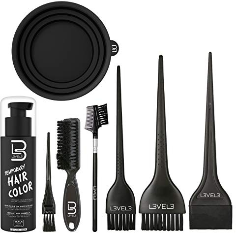 Level 3 Temporary Hair Color, Tint Brush Set & Black Tint Bowl Kit - Use for Mixing, Dying, and All Coloring Needs - For Black Hair Beards - Full Beard in Minutes - Easy to Apply