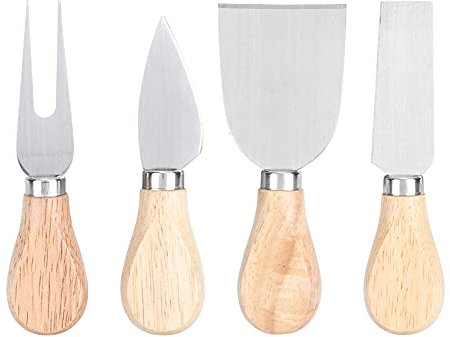 Uadme Juego de cuchillos para queso,4 piezas Cuchillos para queso de acero inoxidable Mango de madera Cuchillo para cortar queso para rebanar queso,pizza,pasteles,pan