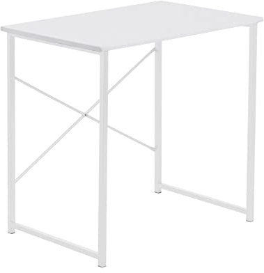 Harbour Housewares Wooden Computer Desk - 80cm - White - PC Computer Workstation Contemporary Laptop Durable Tubular Steel Compact Wooden Office Desk for Study, Offices