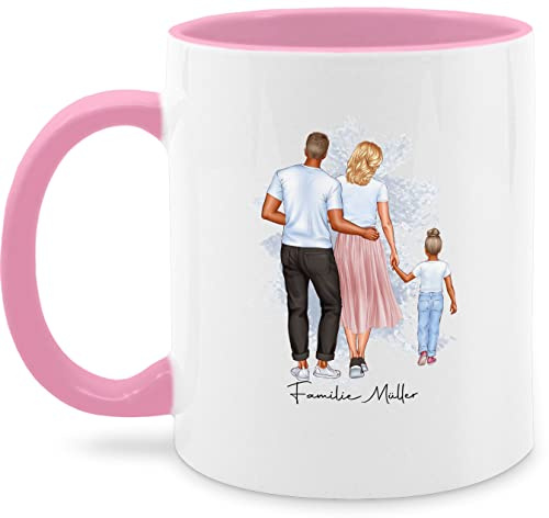 Tasse Tassen 325ml - Familie Mama Papa Kind - 325 ml - Rosa - familien geschenke muttertagstasse mutti mom dad kaffeetasse mugs father mother daughter mutter-tasse muttertag vater und tochter
