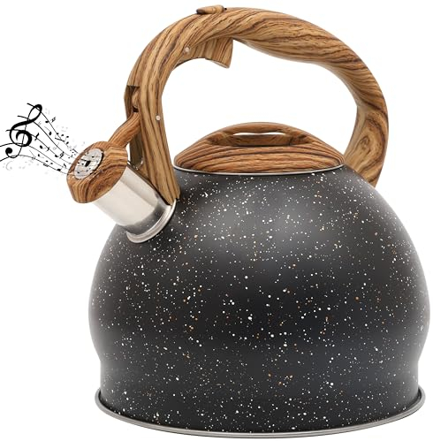 Belle Vous Bollitore Acqua con Fischio - Teiera con Fischietto 3 L - per Fornello a Induzione Gas e Piastra Elettrica - Bollitore Acciaio Inox per Tè e Caffè - Texture Nera