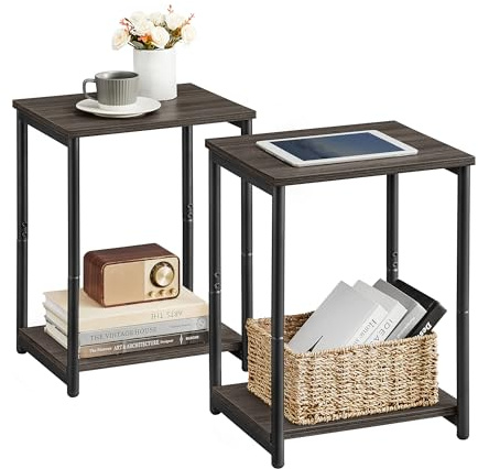 VASAGLE Set of 2 Side Tables, 2-Tier Sofa Side Tables, Bedside Tables with Steel Frames, for Living Room, Bedroom, Home Office, Industrial Style, Chestnut Brown and Ink Black LET272B74