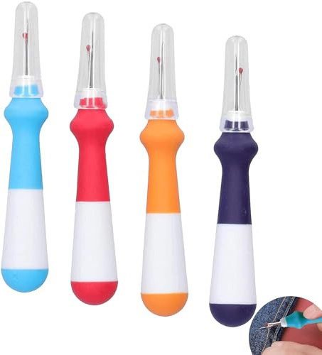 BRITECO 4 Pack Ergonomic Seam Ripper Set - Multicolor Unpicker Sewing Tools for Thread Removal, Small & Large - Essential Craft and Sewing Accessories