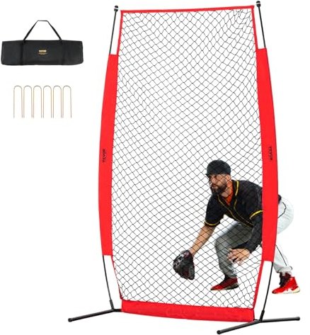 VEVOR I-Typ für Schlägerkäfig 1400 x 1065 x 2180 mm Baseball- und Softball-Sicherheitsschirm Körperschutz Tragbarer Schlagschirm mit Tragetasche & Bodenpfählen, Outdoor Baseball-Pitching-Netz Rot